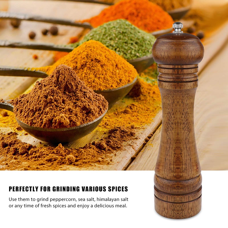 Powstro Pepper Grinder - 8 inch Pepper Mill Oak Wooden Pepper Mill Grinder Refillable Grinder Pepper with Ceramic Grinding Mechanism Adjustable Coarse to Fine (1 Pack) - Image 3